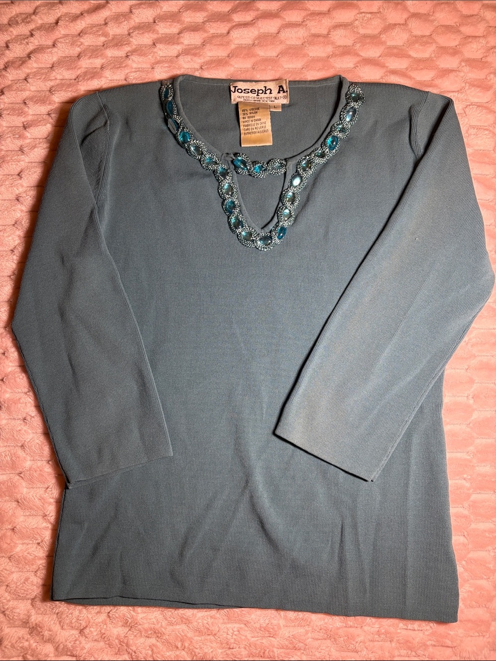 Y2K Vintage Joseph A. Collection Blue Jeweled Knit Top